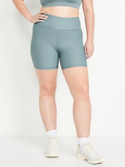 Image number 5 showing, High-Waisted PowerSoft Ribbed Biker Shorts -- 6-inch inseam