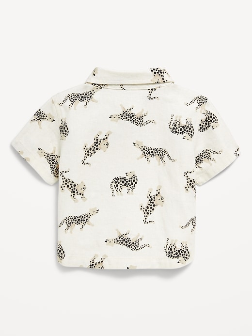 Voir une image plus grande du produit 2 de 2. Chemise utilitaire en mélange de lin à motif avec poche et manches courtes pour bébé