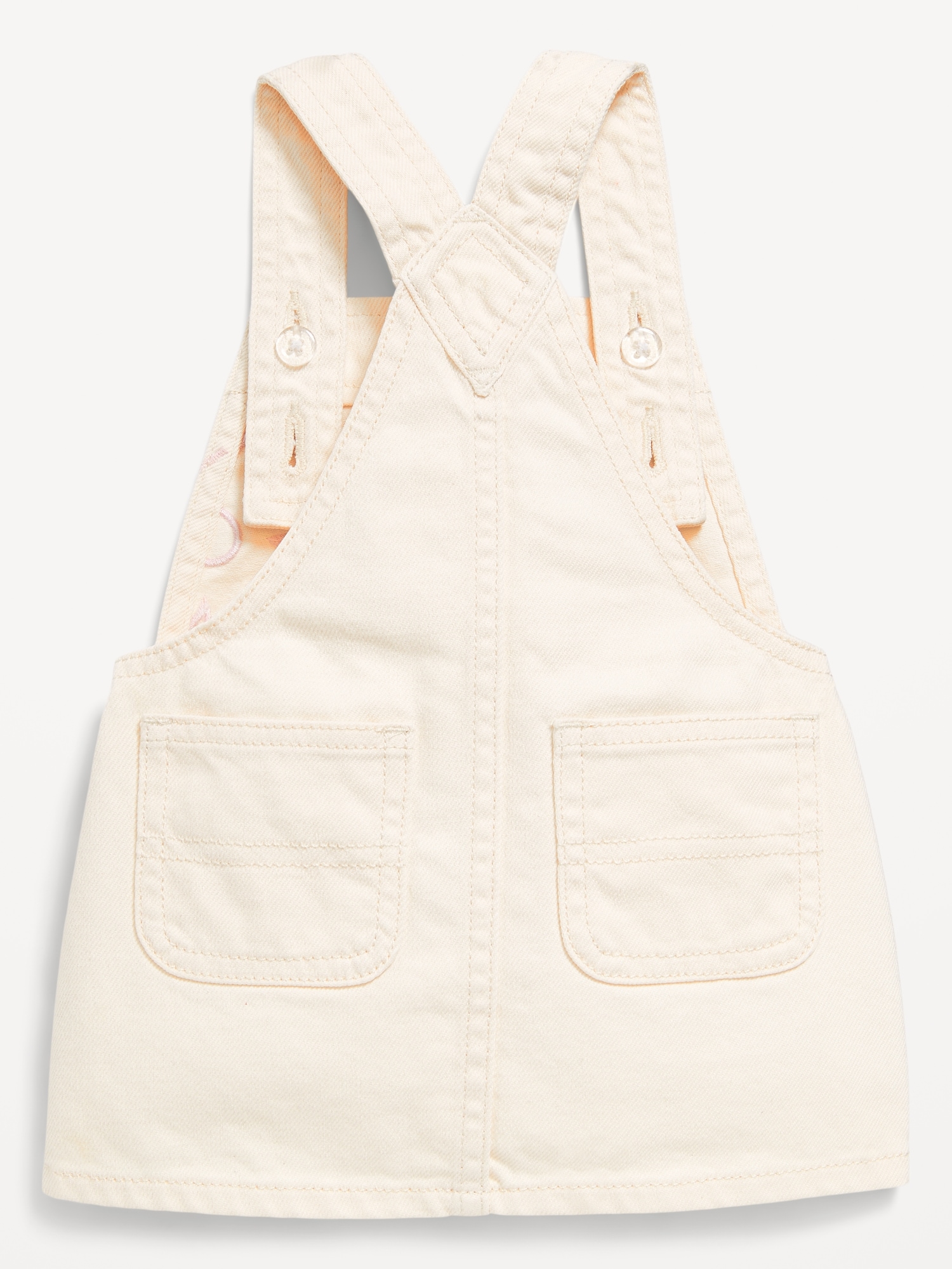 Zip-Front Embroidered Skirtall Jean Dress for Baby