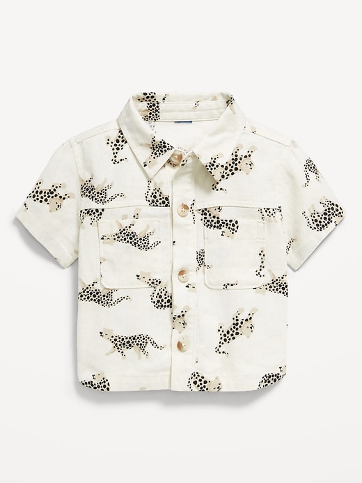 Voir une image plus grande du produit 1 de 2. Chemise utilitaire en mélange de lin à motif avec poche et manches courtes pour bébé