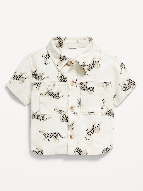Chemise utilitaire en mélange de lin à motif avec poche et manches courtes pour bébé