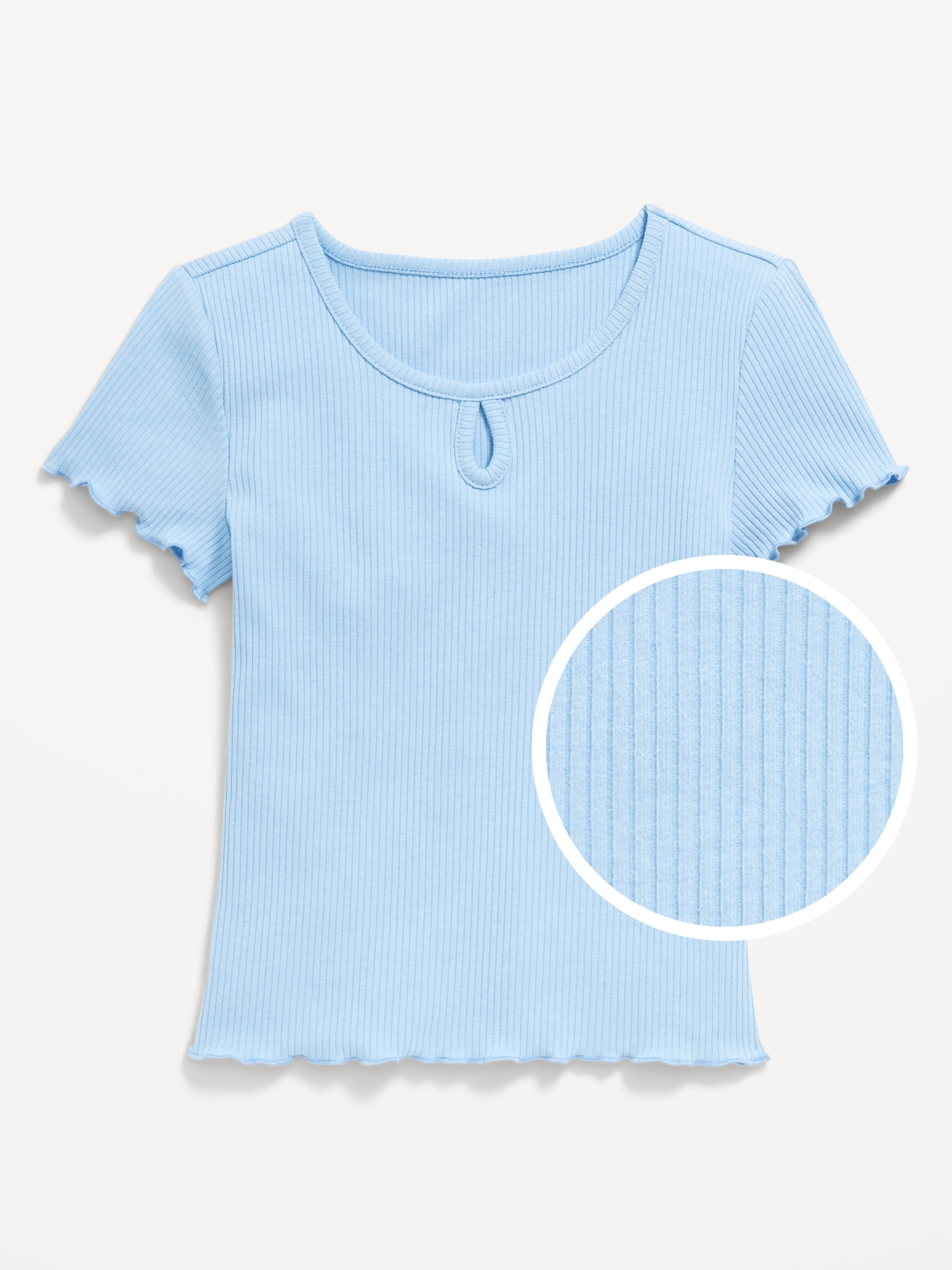 Short-Sleeve Keyhole Cutout Lettuce-Edge Top for Girls - Blue