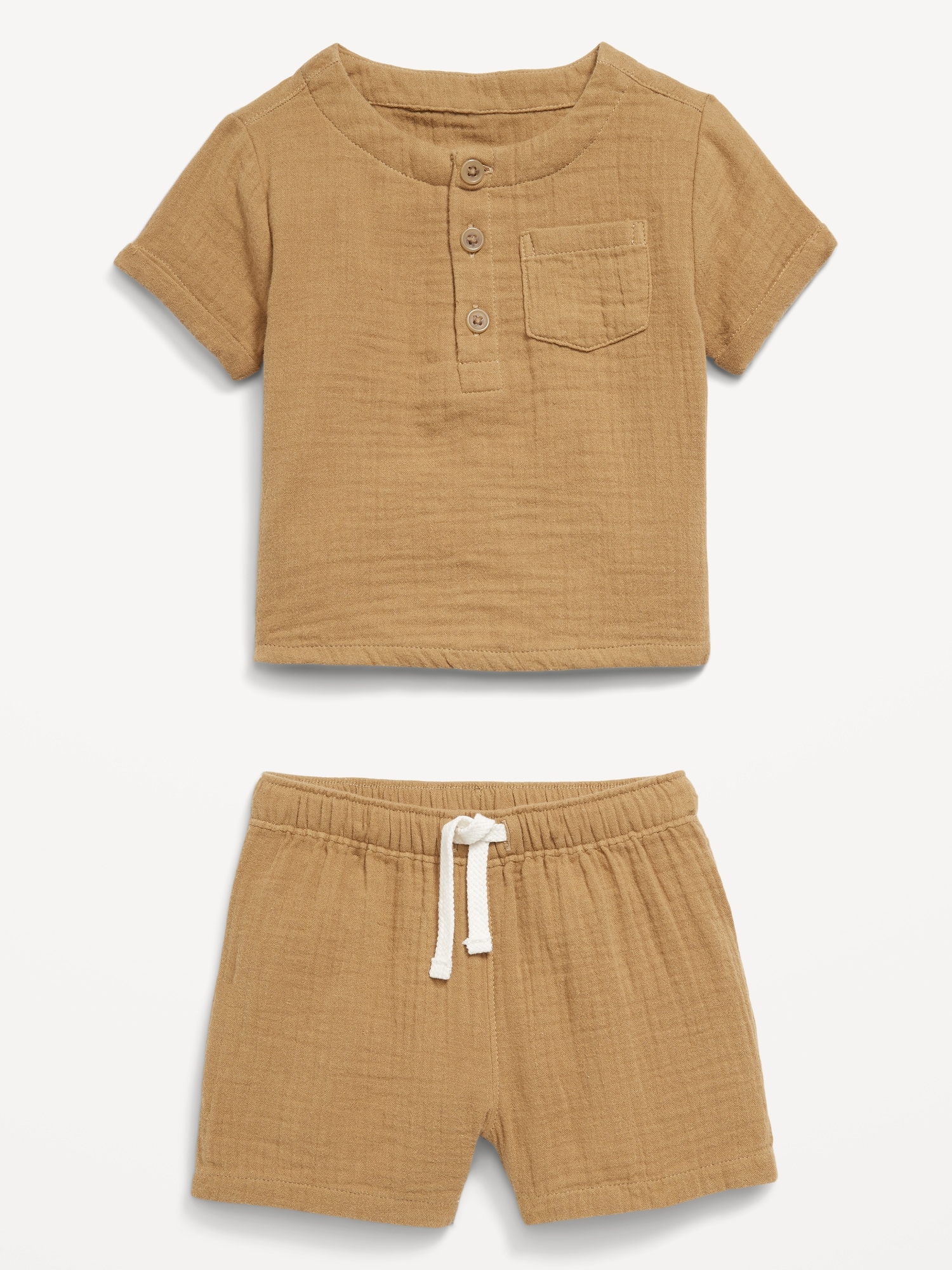 Double-Weave Henley Top and Shorts Set for Baby
