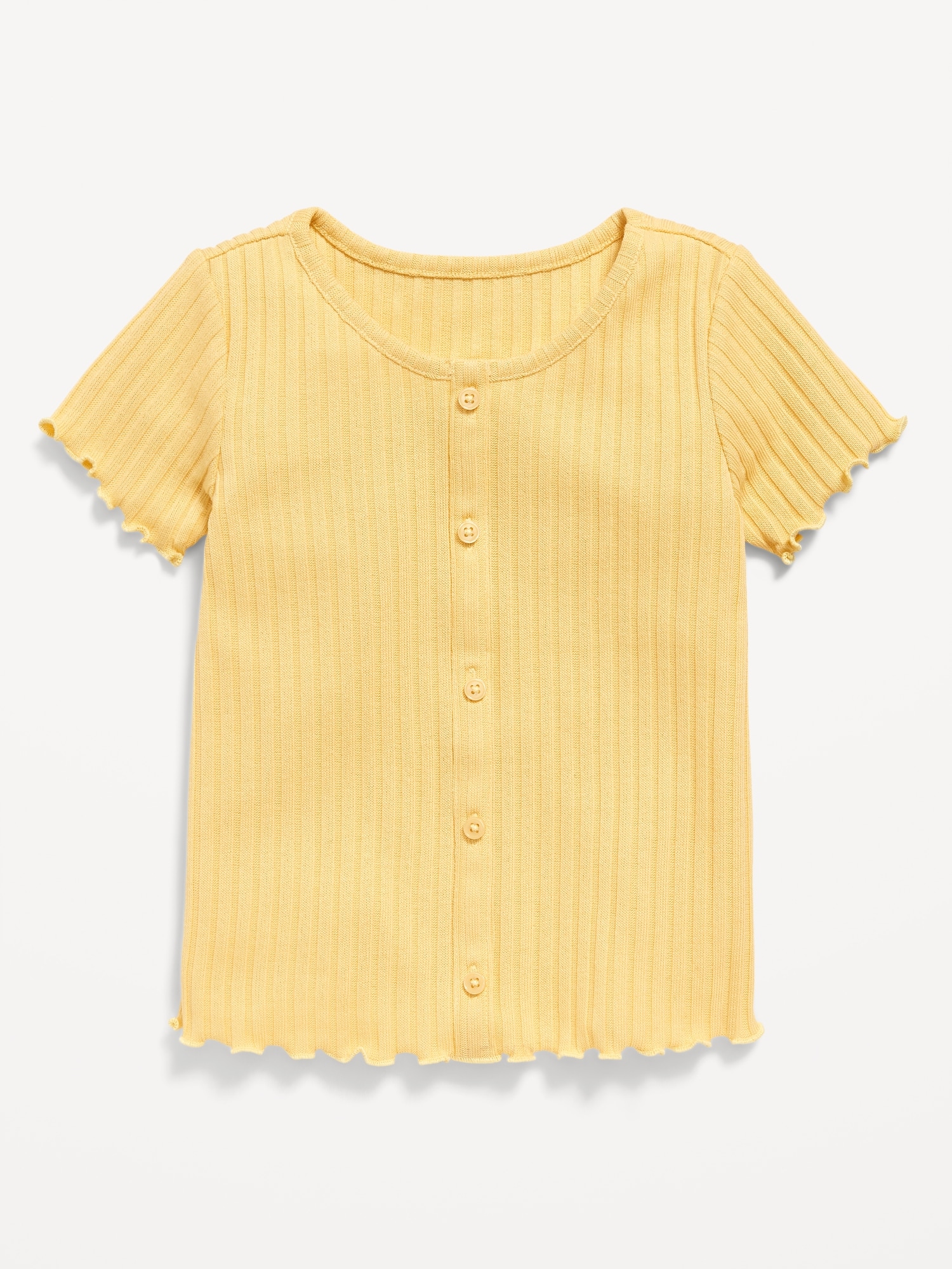 Short-Sleeve Lettuce-Edge Button-Front Top for Toddler Girls