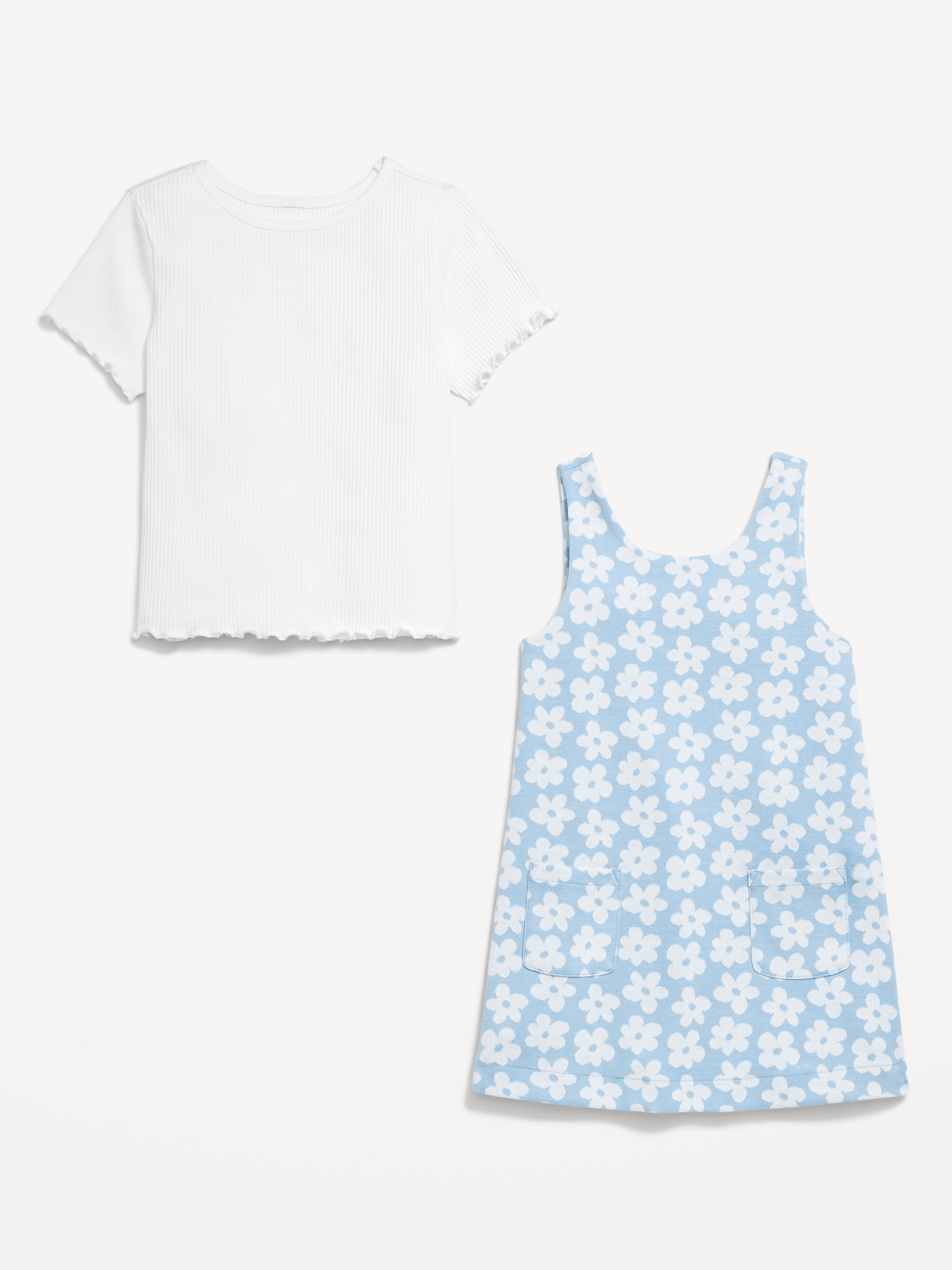 Sleeveless Pocket Dress and T-Shirt Set for Toddler Girls