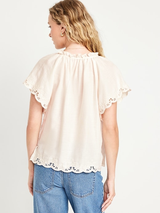 Image number 2 showing, Split-Neck Eyelet Top