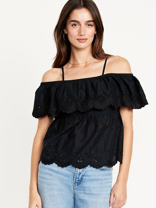 Image number 1 showing, Off-Shoulder Cutwork Top