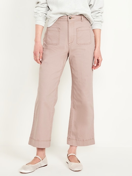 Image number 1 showing, High-Waisted Crop Chino Wide-Leg Pants