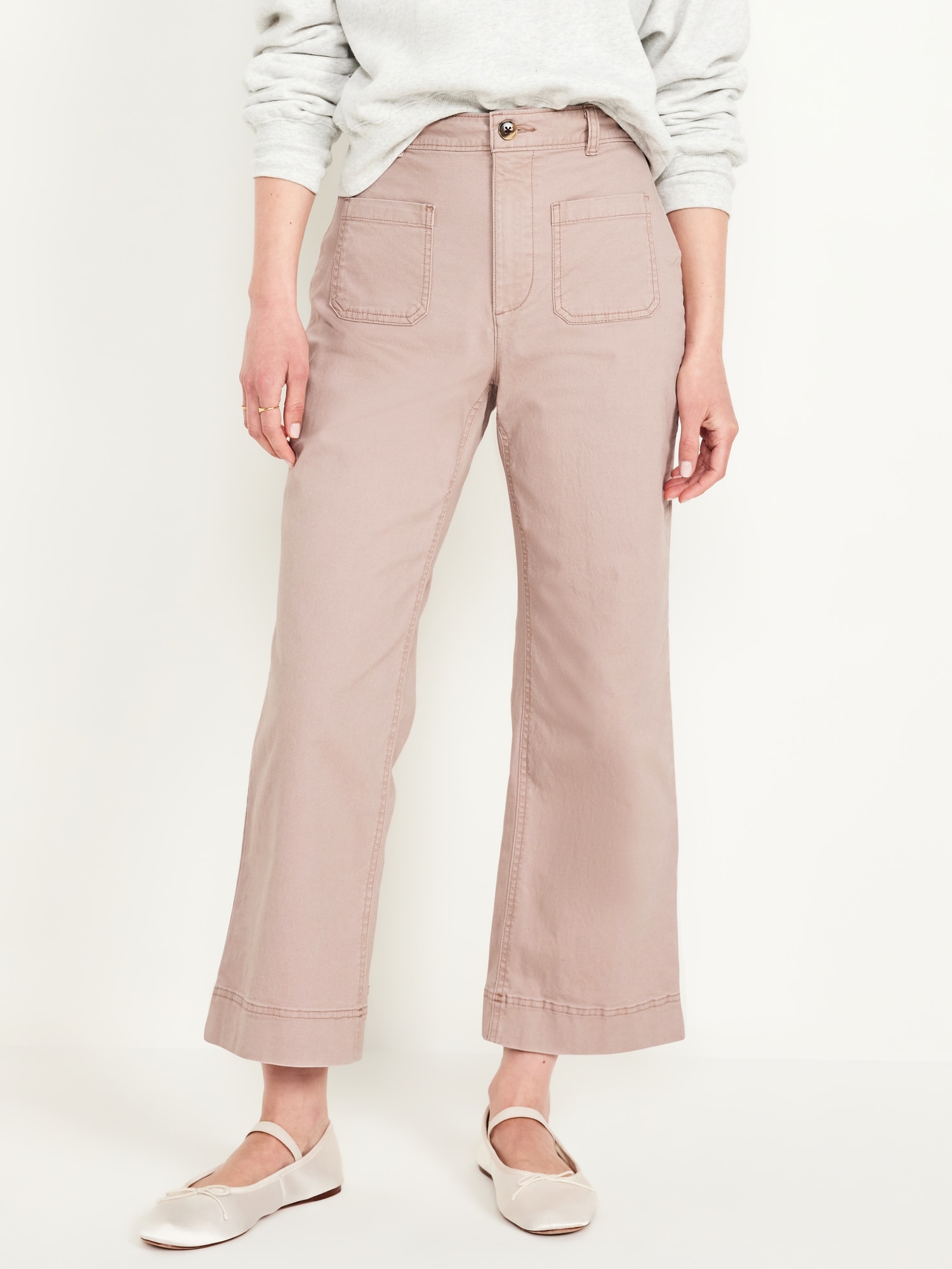 High-Waisted Crop Chino Wide-Leg Pants - Brown