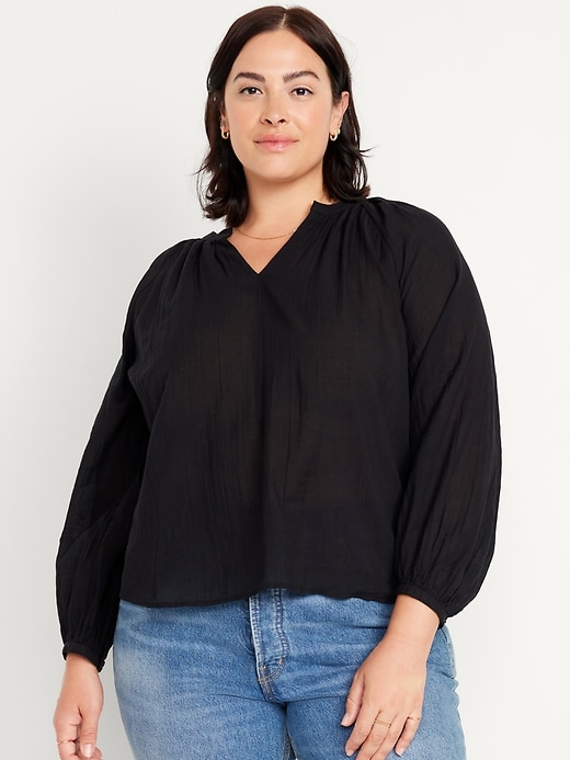 Image number 7 showing, Split-Neck Crinkle Gauze Top