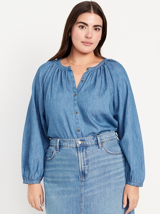 Image number 5 showing, Split-Neck Button-Down Top