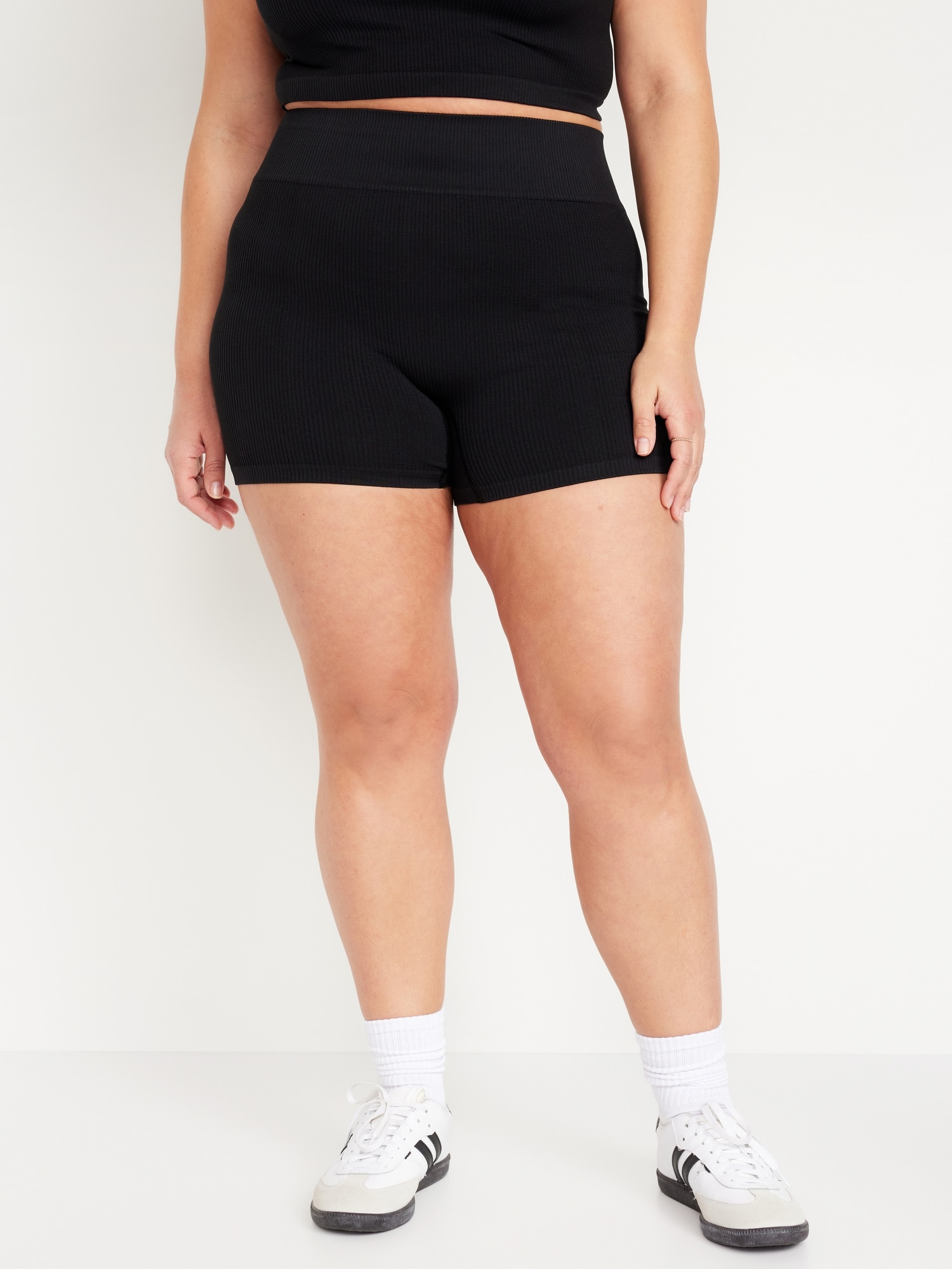 Extra High-Waisted Seamless Ribbed Biker Shorts -- 4-inch inseam