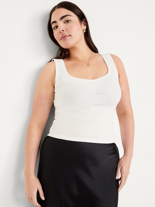 Image number 3 showing, Cinched Rib-Knit Crop Tank Top