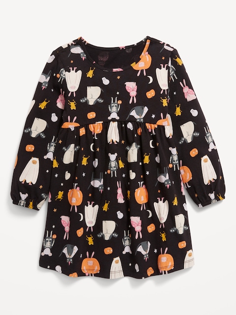 Robe à manches longues en jersey imprimé pour toute-petite fille - Noir