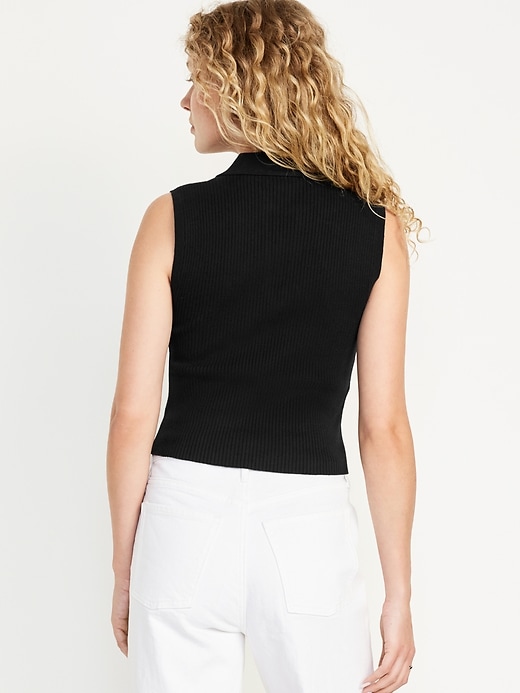 Image number 6 showing, Rib-Knit Crop Polo Sweater