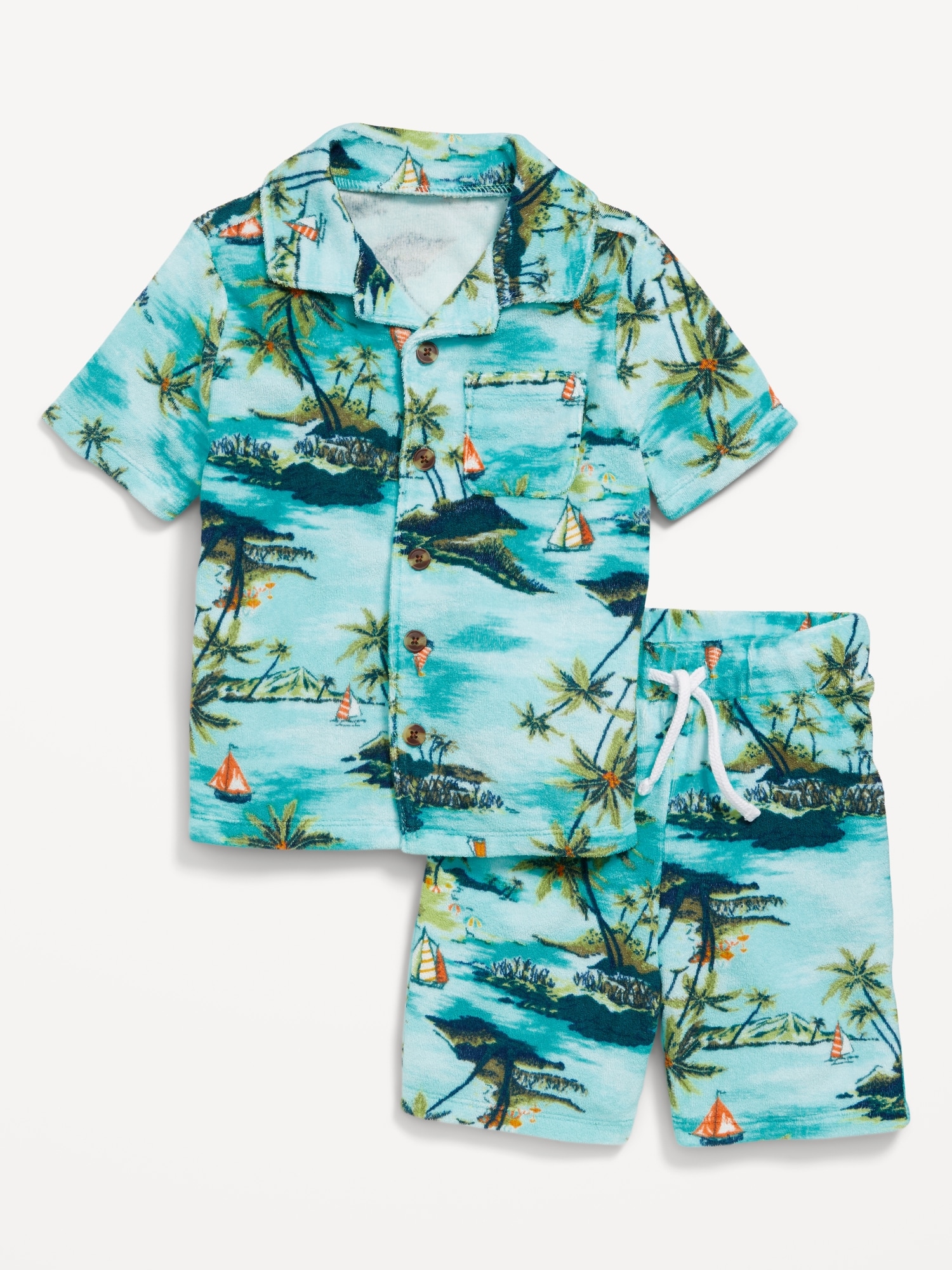 Printed Loop-Terry Shirt and Shorts Set for Toddler Boys