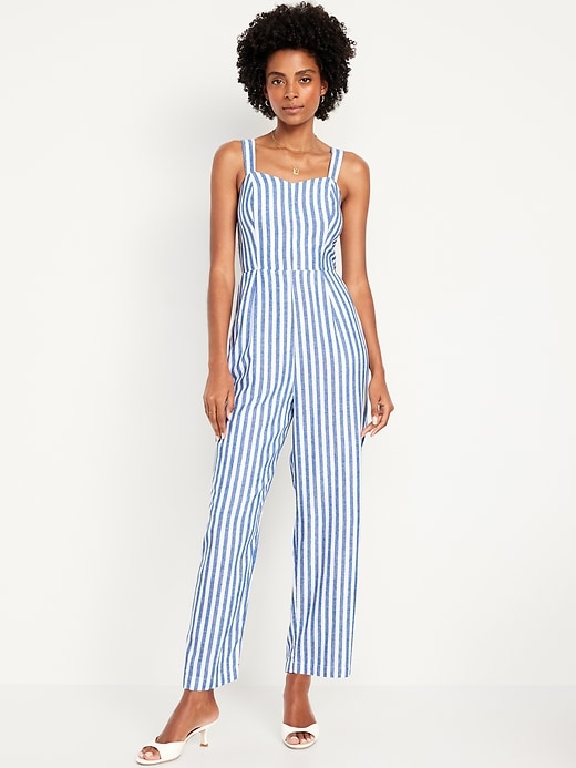 Image number 1 showing, Fit & Flare Linen-Blend Jumpsuit