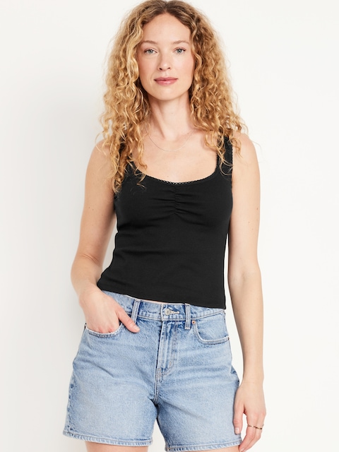 Cinched Rib-Knit Crop Tank Top