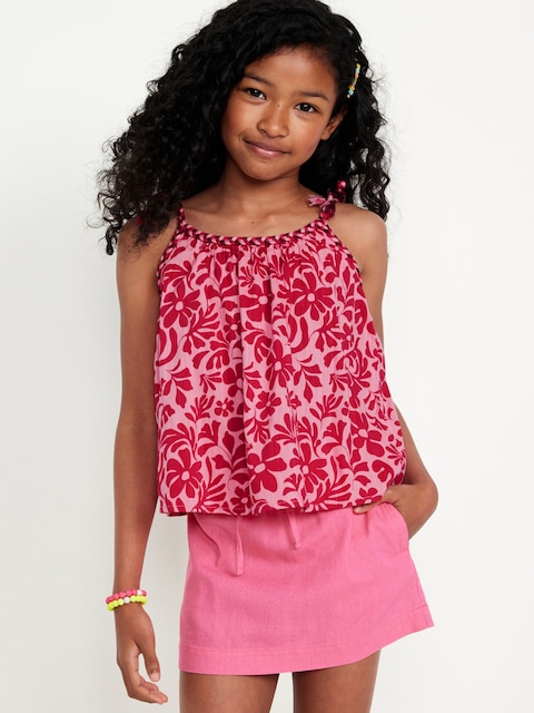 Printed Sleeveless Braided Tank Top for Girls - Pink