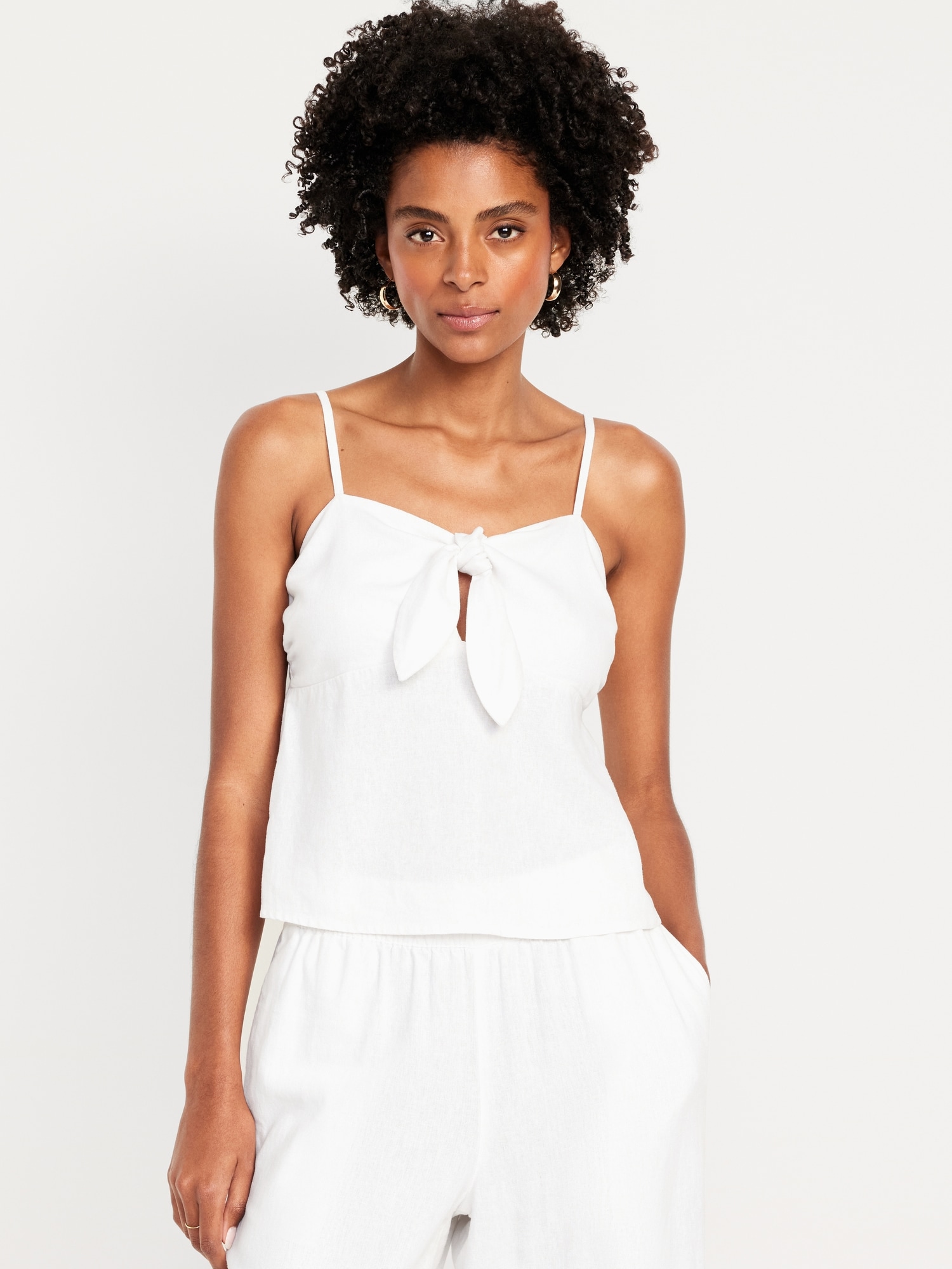 Tie-Front Linen-Blend Top