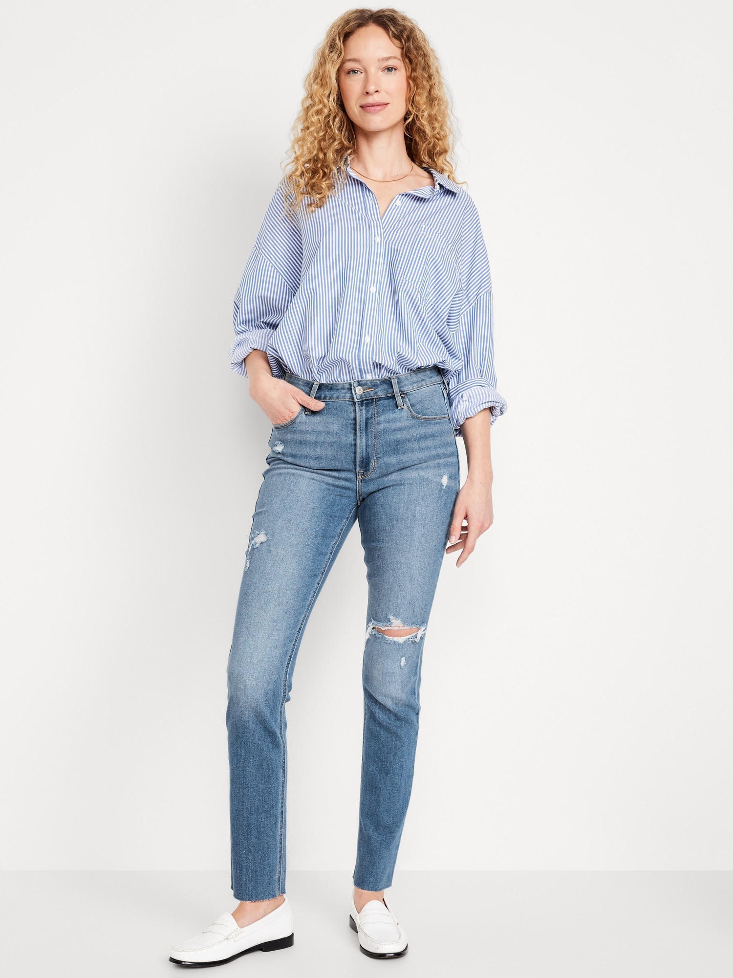 High waist straight leg ankle jeans best sale