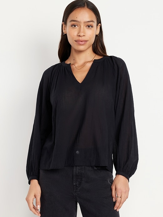 Image number 1 showing, Split-Neck Crinkle Gauze Top