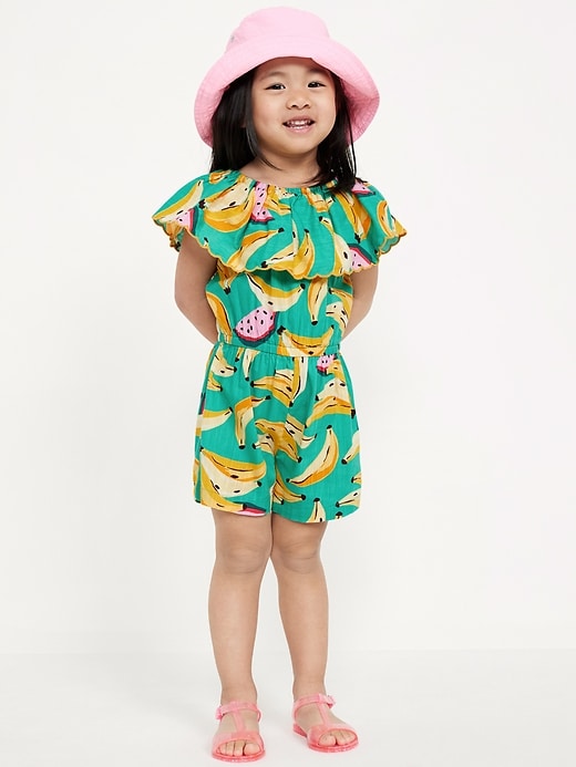 View large product image 1 of 2. Printed Ruffle-Trim Romper for Toddler Girls