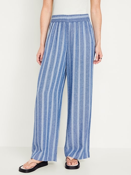 Image number 1 showing, High-Waisted Linen-Blend Wide-Leg Pants