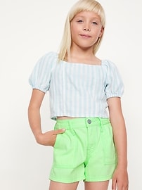 View large product image 3 of 4. Elasticized High-Waisted Utility Jean Shorts for Girls