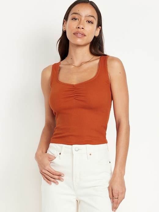 Image number 1 showing, Cinched Rib-Knit Crop Tank Top