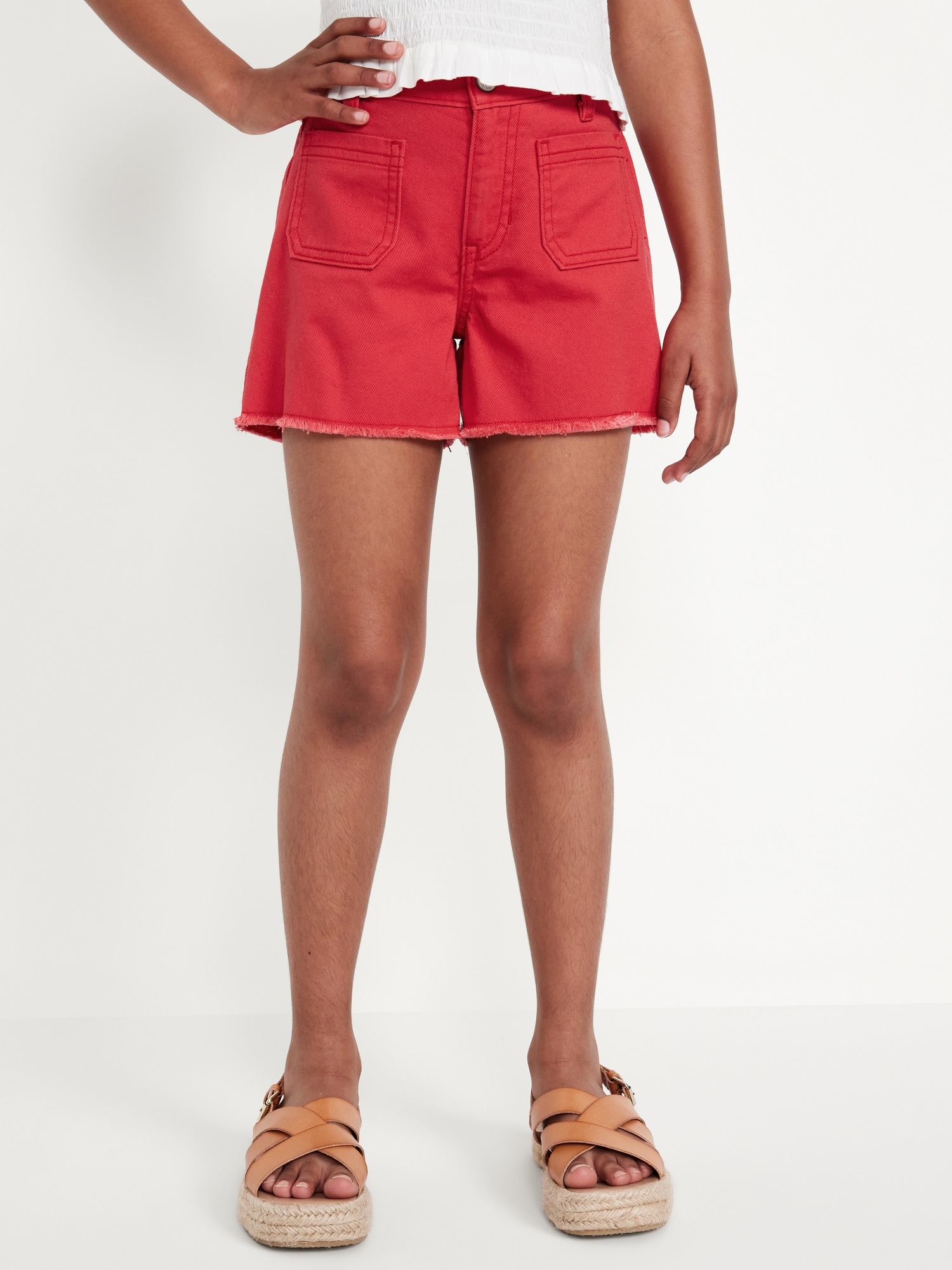 High-Waisted Pocket Frayed-Hem Shorts for Girls