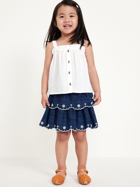 Sleeveless Button-Front Top for Toddler Girls - Calla Lily White