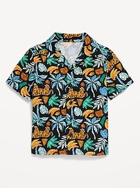 Voir une image plus grande du produit 3 de 3. Chemise de vacances en mélange de lin à motif et manches courtes pour tout-petit garçon