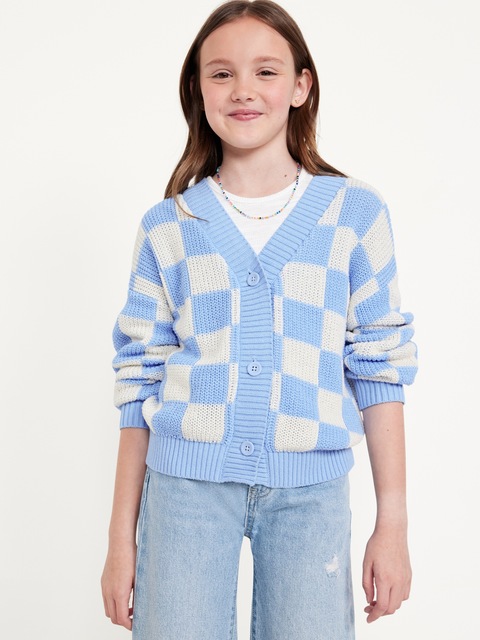 Printed Button-Front Cardigan Sweater for Girls