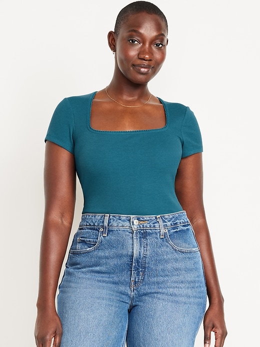 Image number 5 showing, Lace-Trim Rib-Knit Top