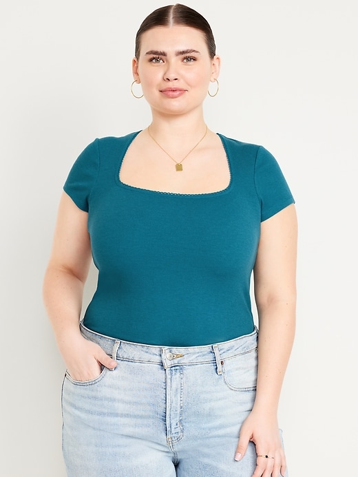 Image number 7 showing, Lace-Trim Rib-Knit Top