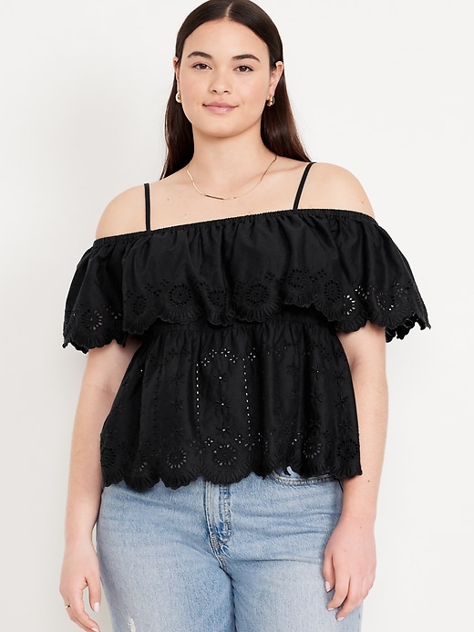 Image number 5 showing, Off-Shoulder Cutwork Top