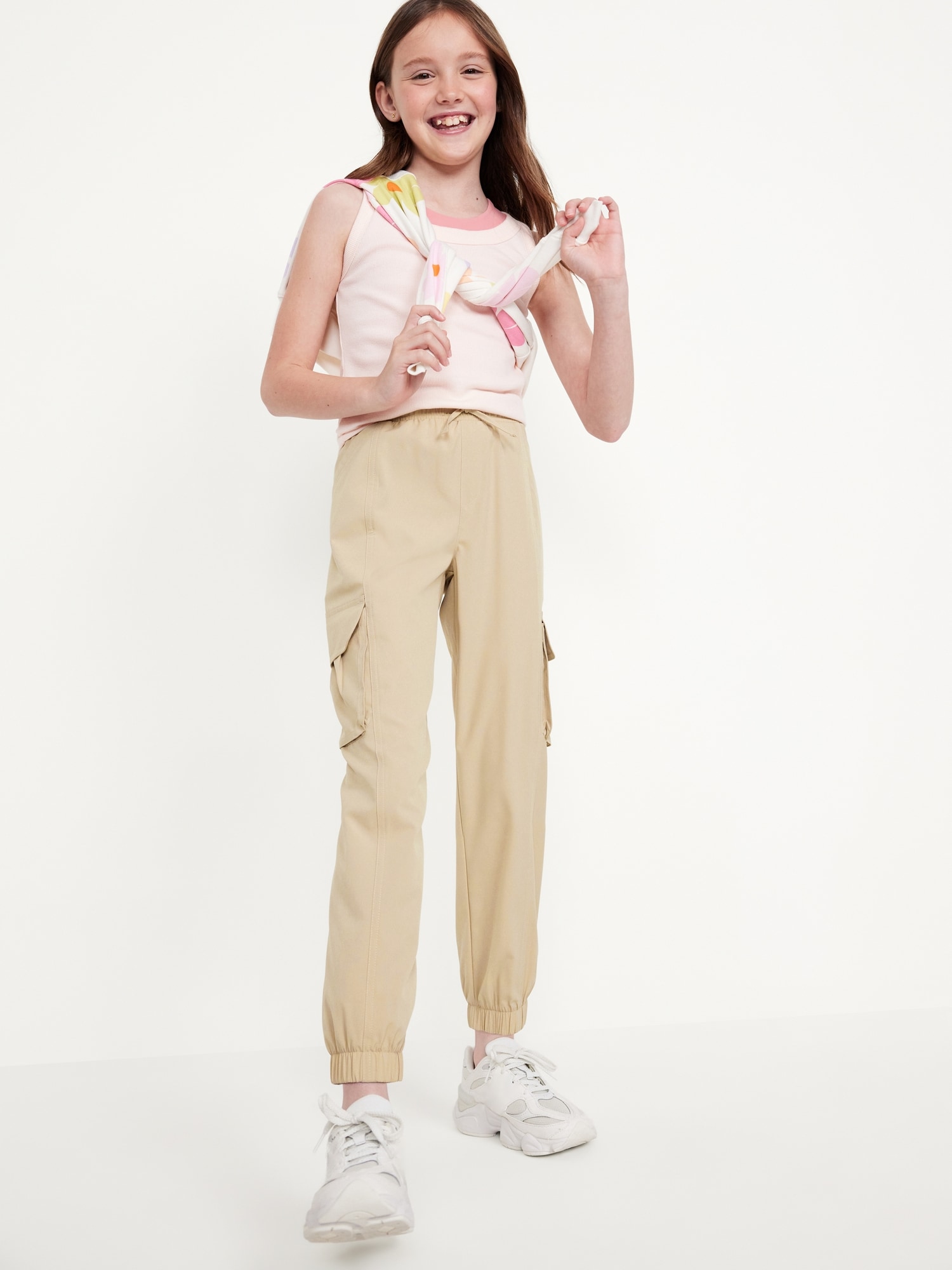 High-Waisted StretchTech Cargo Jogger Pants for Girls