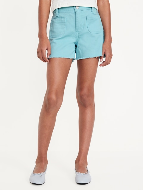 Short en sergé à taille haute avec poche pour Fille