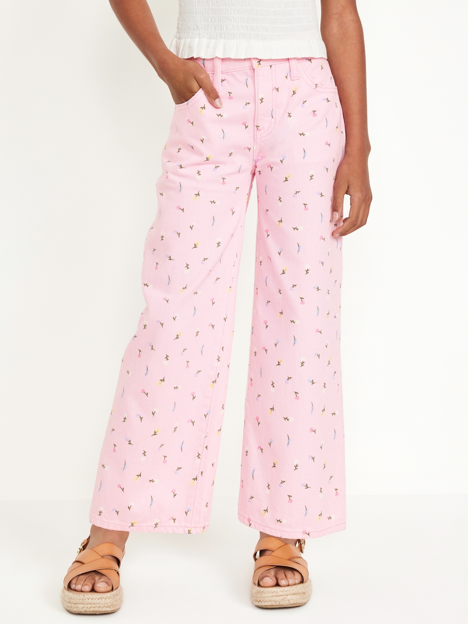 Printed High-Waisted Baggy Wide-Leg Jeans for Girls