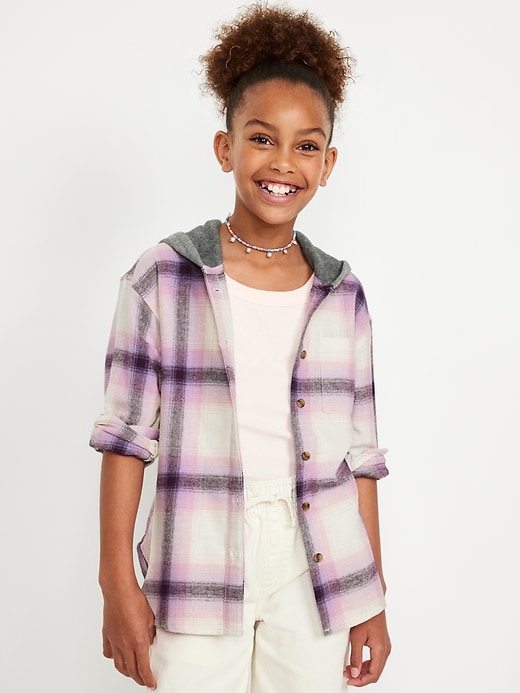 View large product image 1 of 3. Long-Sleeve Hooded Flannel Shirt for Girls