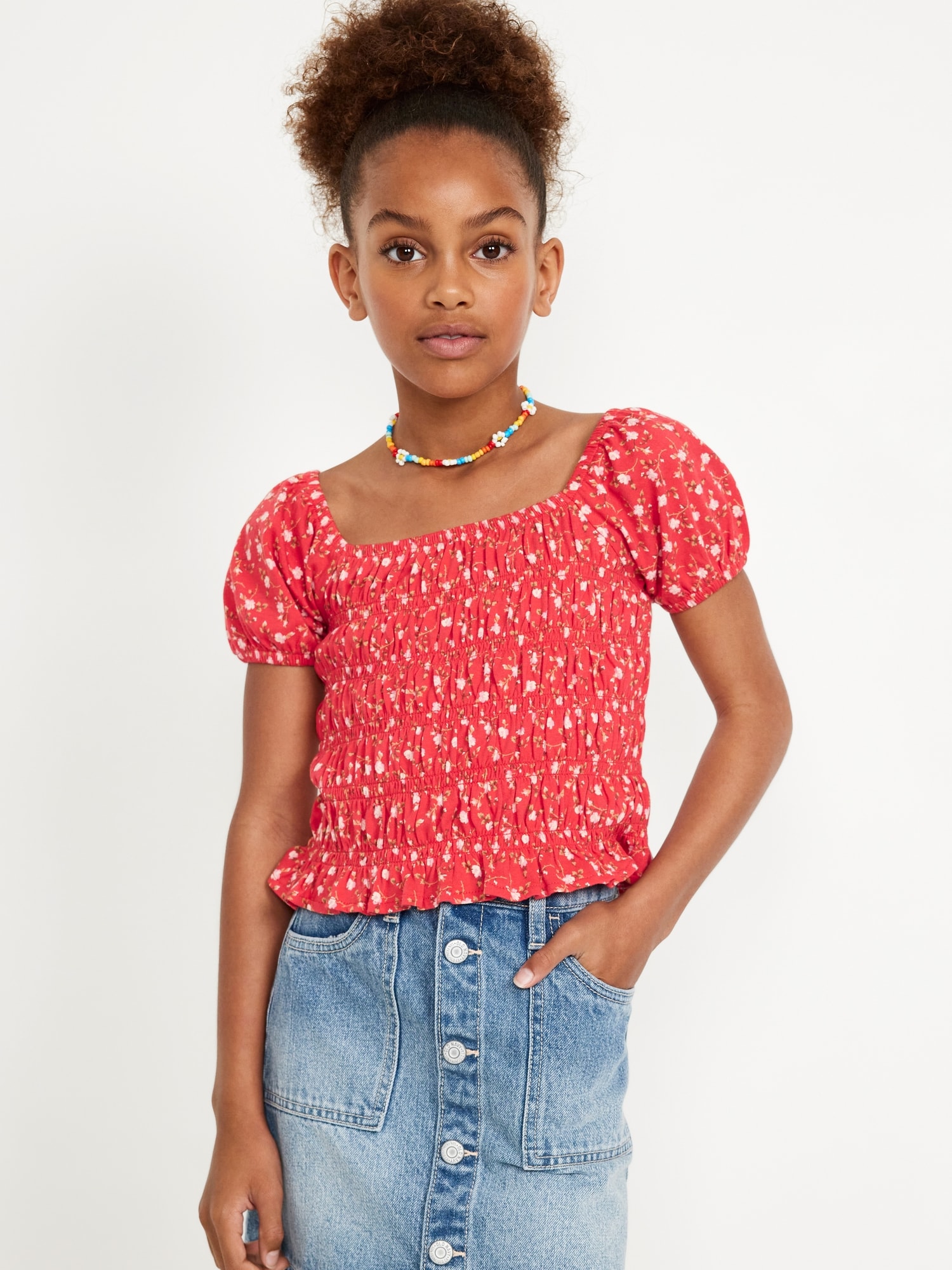 Puff-Sleeve Smocked Top for Girls