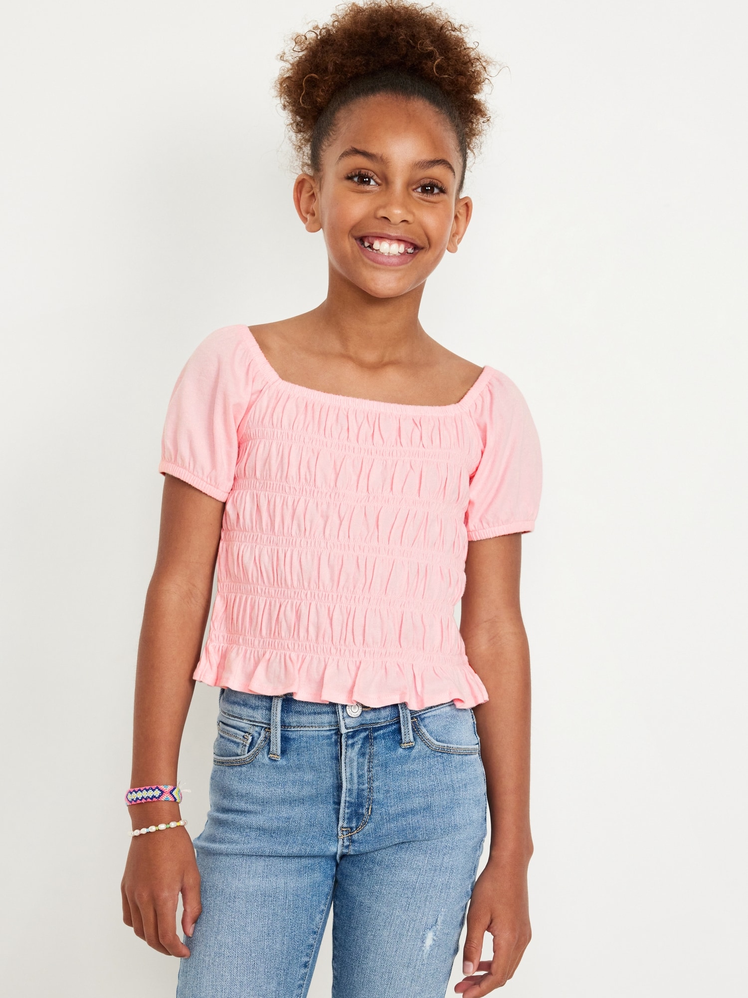 Puff-Sleeve Smocked Top for Girls