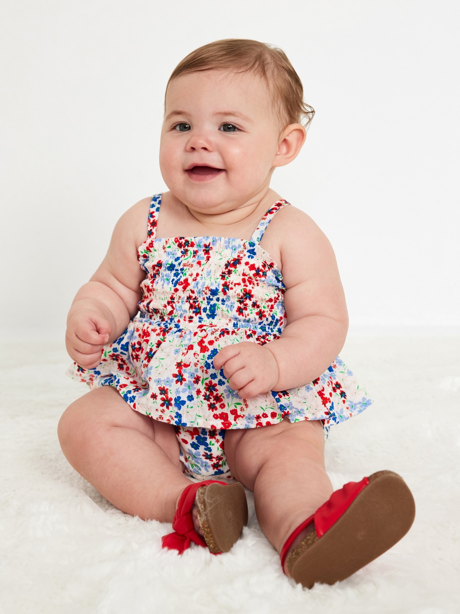 Sleeveless Smocked Ruffled One-Piece Romper for Baby