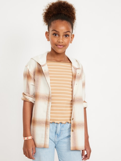 Long-Sleeve Hooded Flannel Shirt for Girls