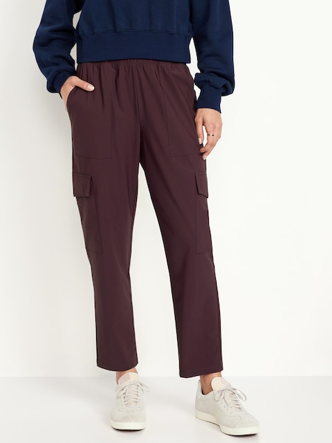 High-Waisted SleekTech Cargo Ankle Pants - Brown