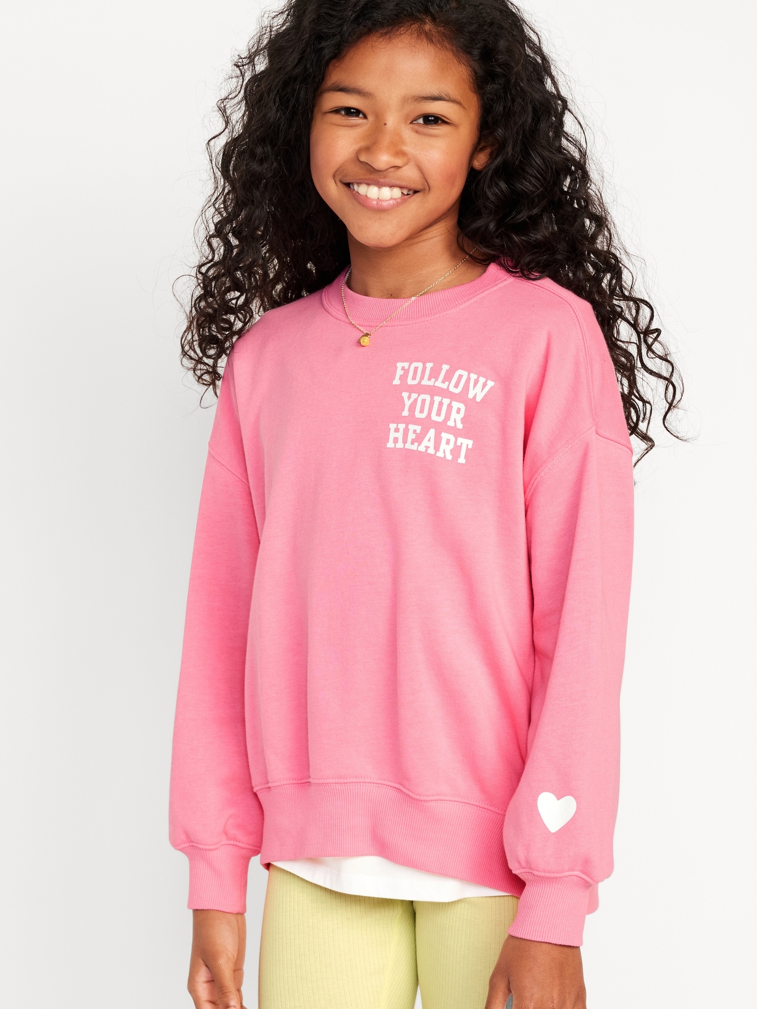 Oversized Crew Neck Graphic Tunic Sweatshirt for Girls Old Navy