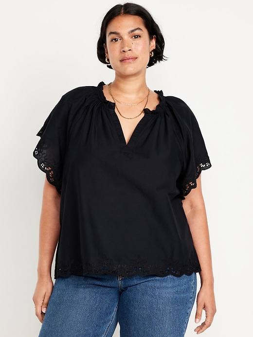 Image number 7 showing, Embroidered Split-Neck Top