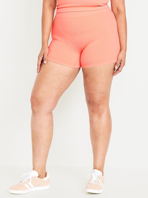 Image number 5 showing, Extra High-Waisted Seamless Ribbed Biker Shorts -- 4-inch inseam