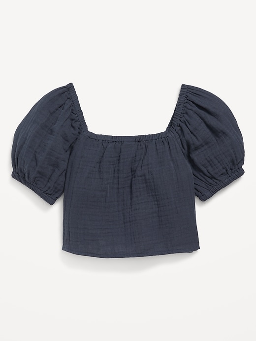 Image number 3 showing, Puff-Sleeve Double-Weave Tie-Knot Top for Girls